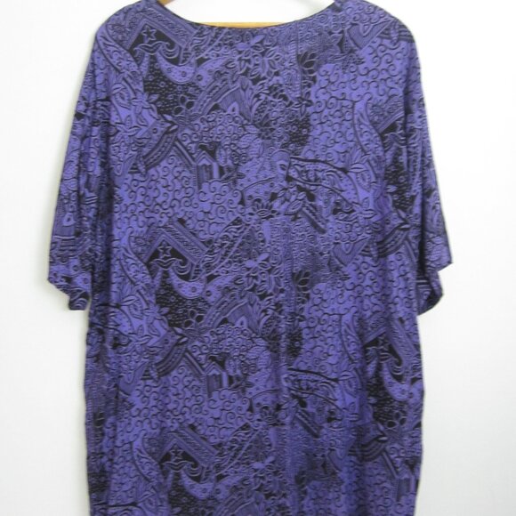 Vtg Separate Issue Woman Plus 24W Purple Black Floral SS Rayon Shirt V Neck 54" - Picture 2 of 9